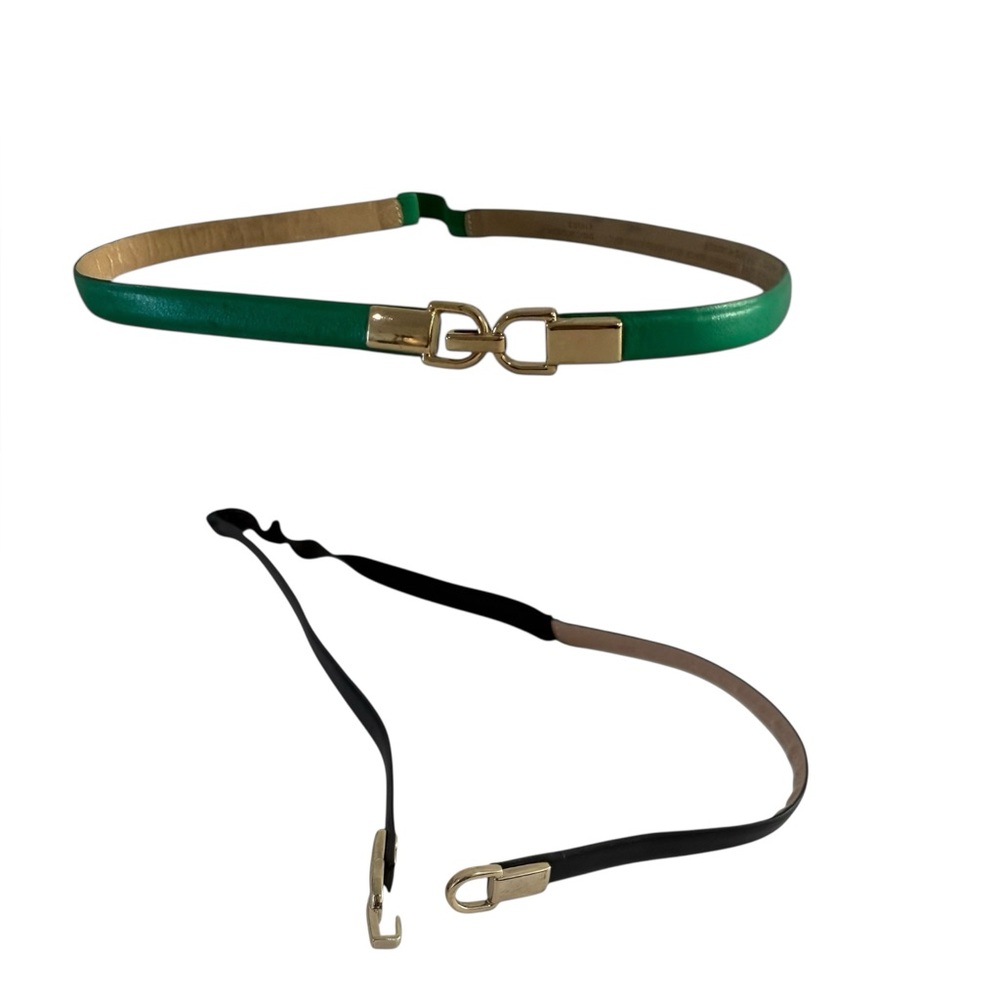 Banana Republic Skinny Belt Bundle – Green Leather & Black Elastic – Size Small